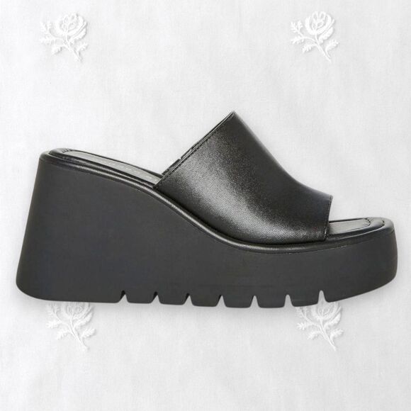 Madden Girl Shoes - Madden Girl Chunky Open Toe 90s Style Retro Black Platform Slides US 8.5